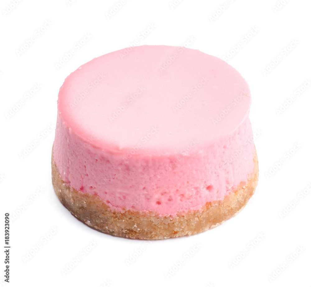 Small round strawberry cheesecake on isolated background Small round strawberry cheesecake on isolated background