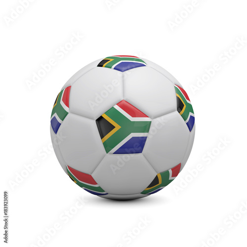 Soccer football with South Africa flag. 3D Rendering