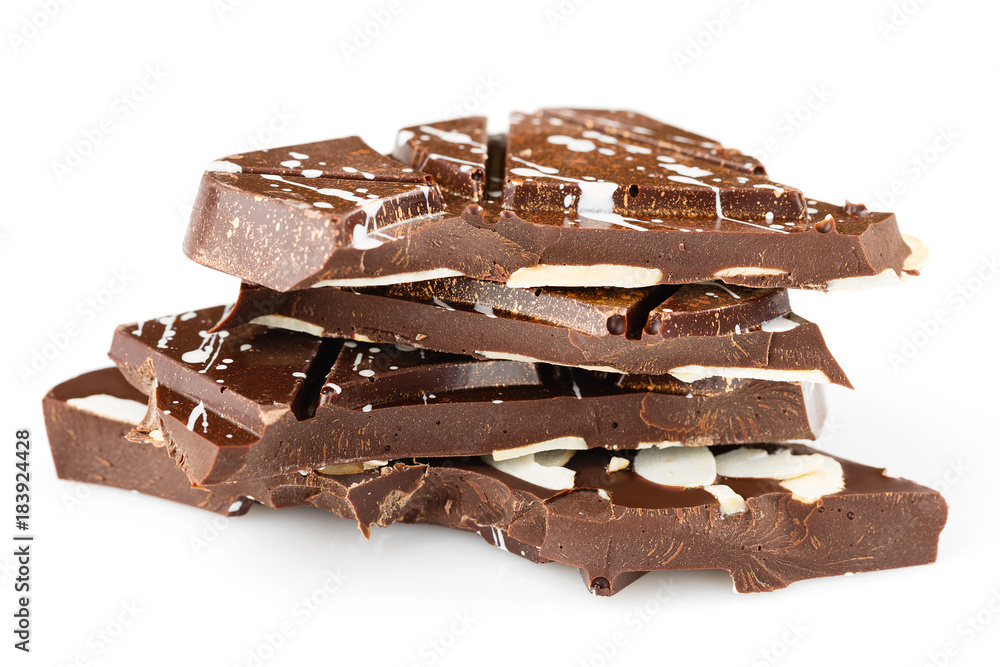 Stack of cracked luxury handmade chocolate bar Stack of cracked luxury handmade chocolate bar