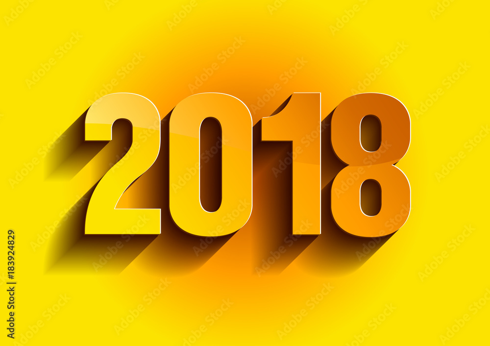Happy new year 2018. Gold Color Font Design Vector.