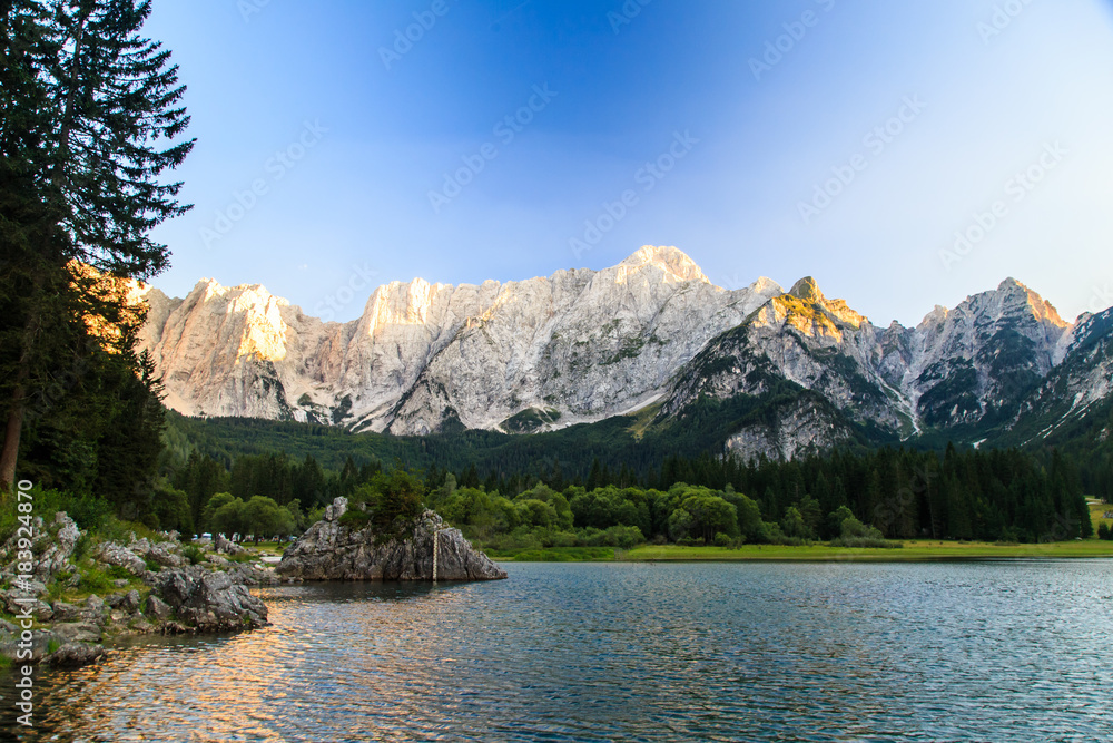 Sunset at the lake of Fusine, Italy