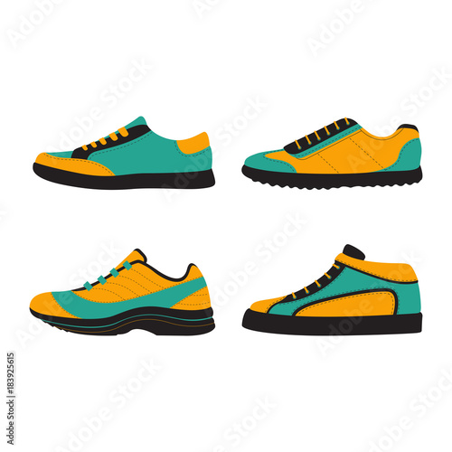 Set of Casual Shoes Isolated Vector and Icon