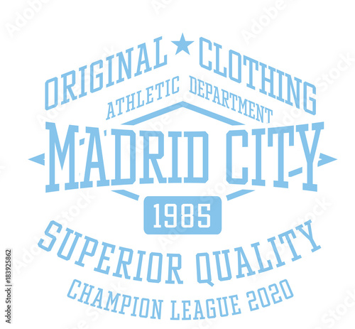 Madrid city sport t-shirt design, college sport team style typography for poster, t-shirt or print.