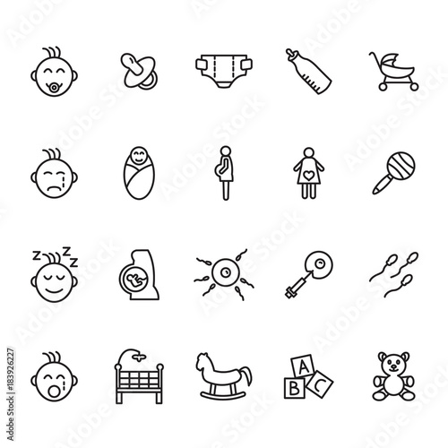 Baby thin line icons set. Vector