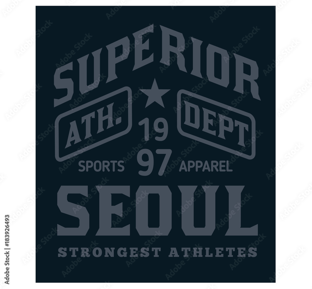 Obraz premium Seoul sport t-shirt design, college sport team style typography for poster, t-shirt or print.
