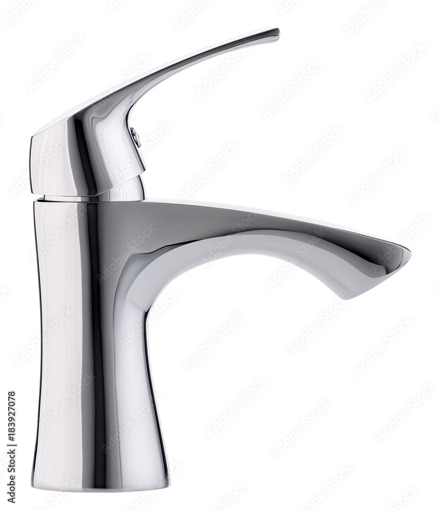 Mixer cold hot water. Modern faucet bathroom. Kitchen tap . Isolated white background. Side view. Mixer cold hot water. Modern faucet bathroom. Kitchen tap . Isolated white background. Side view.