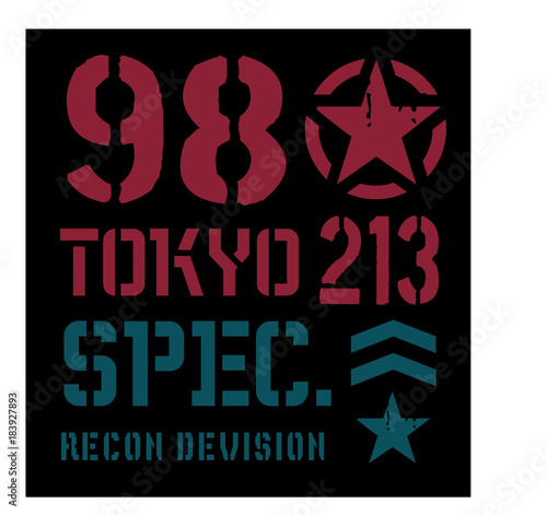 Tokyo military plate, realistic looking military typography for t-shirt, poster, print.