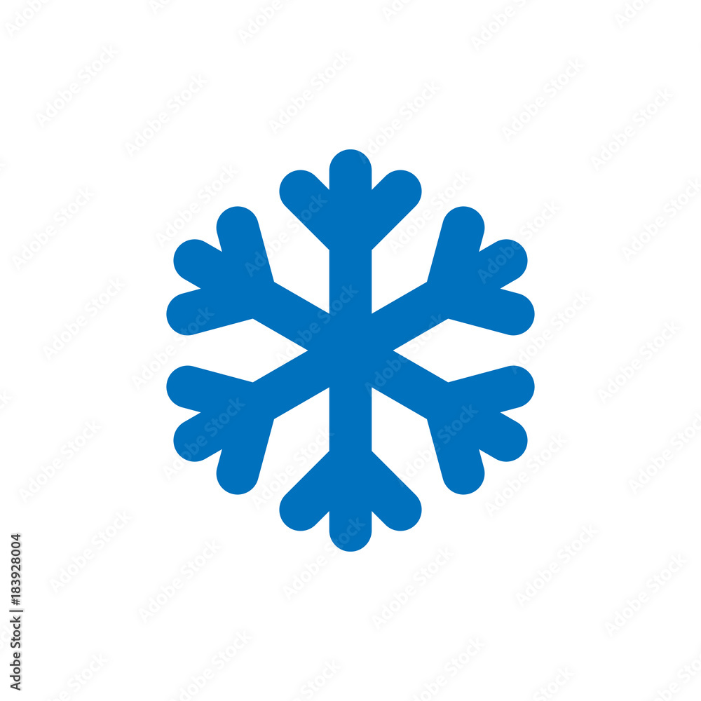 Snowflake sign. Blue Snowflake icon isolated on white background. Snow flake silhouette. Symbol of snow, holiday, cold weather, frost. Winter design element Vector illustration Snowflake sign. Blue Snowflake icon isolated on white background. Snow flake silhouette. Symbol of snow, holiday, cold weather, frost. Winter design element Vector illustration