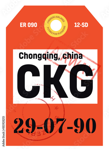 Chongqing airline tag design. Realistic looking buggage tag.