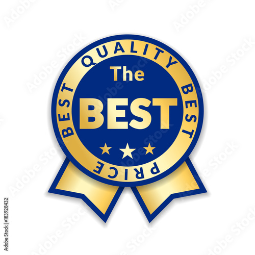 Ribbon award best price label. Gold ribbon award icon isolated white background. Best quality golden design for badge, medal, best choice, price, certificate guarantee product Vector illustration