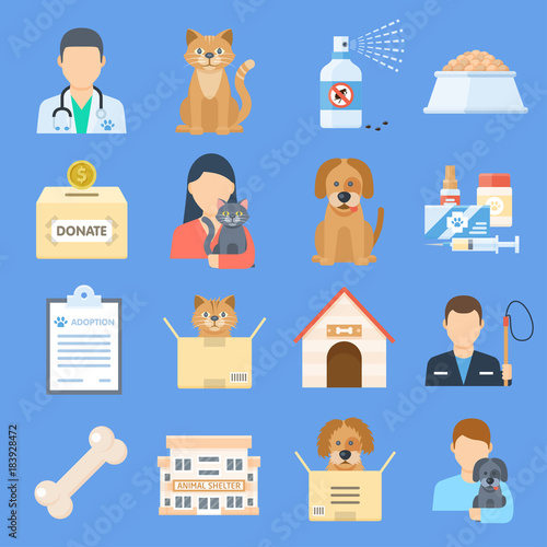 Pets shelter icon set