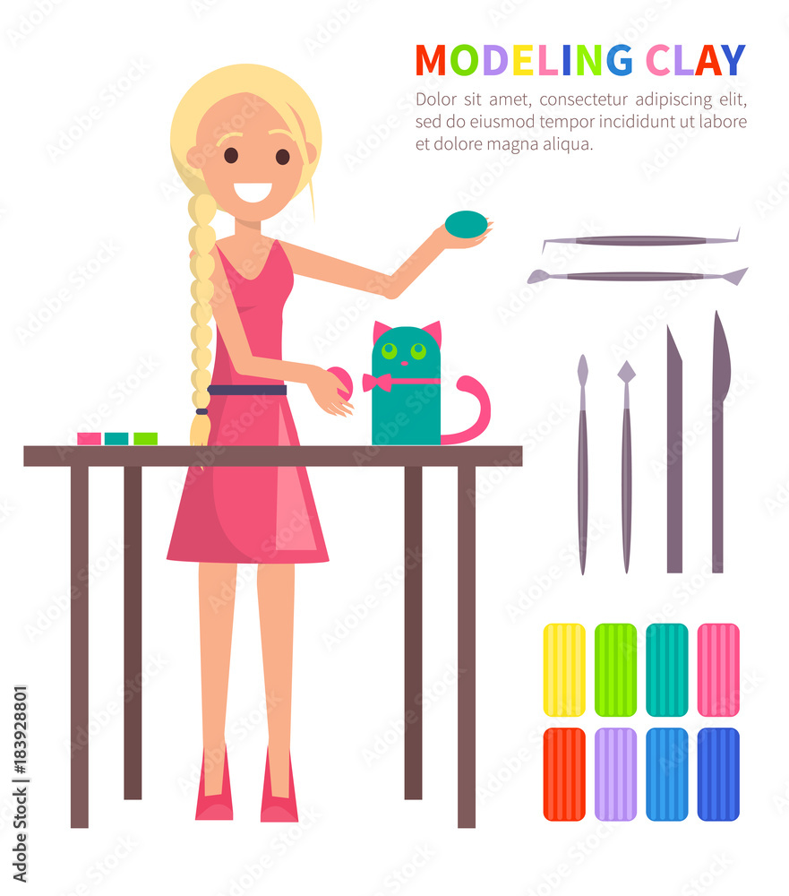 Modeling Clay Banner with Woman Making Cat Vector