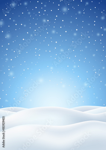 Winter Background with Falling Snow and Snowy Hills