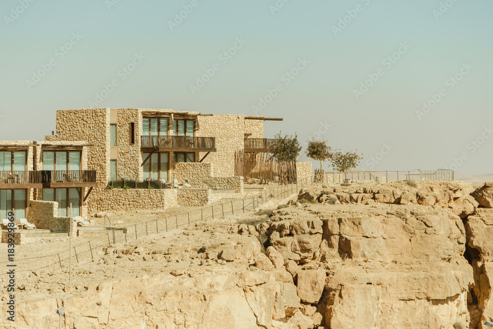 Buildings on the mountain in negev desert