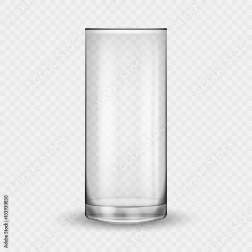 3D realistic glass cup isolated on transparent background. Vector illustration.