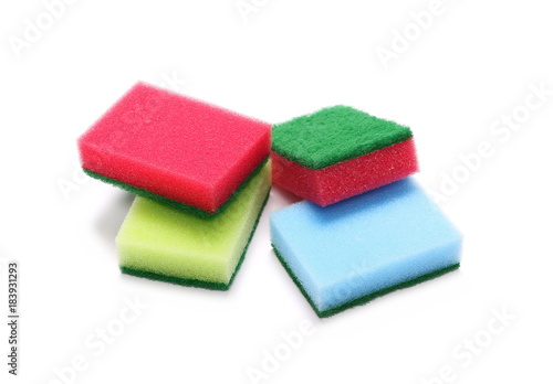 Colorful sponges isolated on white background