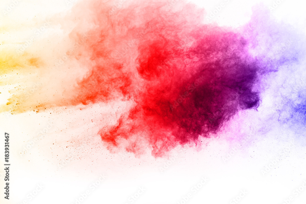 abstract powder splatted on white background,Freeze motion of color powder exploding/throwing color powder, multicolored glitter texture. abstract powder splatted on white background,Freeze motion of color powder exploding/throwing color powder, multicolored glitter texture.