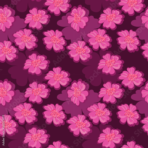 Seamless Pattern. Pink flowers on a claret background