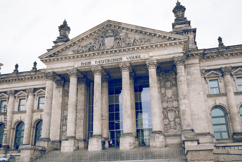 Obraz premium Reichstag building, seat of the German Parliament (Deutscher Bundestag), in Berlin, Germany