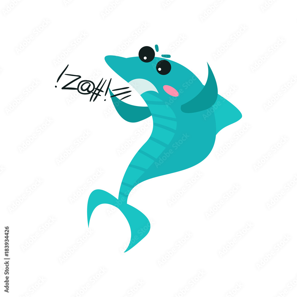 Cute swearing shark cartoon character, funny blue fish vector Illustration  Stock Vector | Adobe Stock
