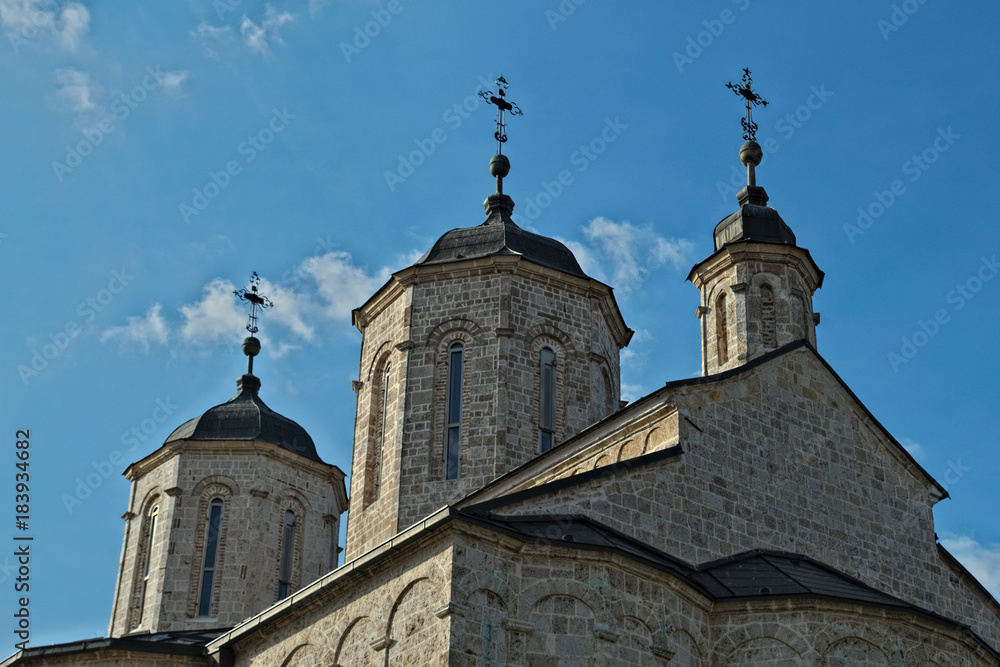 Three towers on church in monastery Kovilj, Serbia