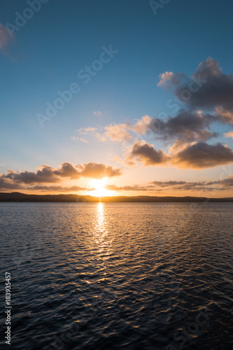 Sunrise view by the water.