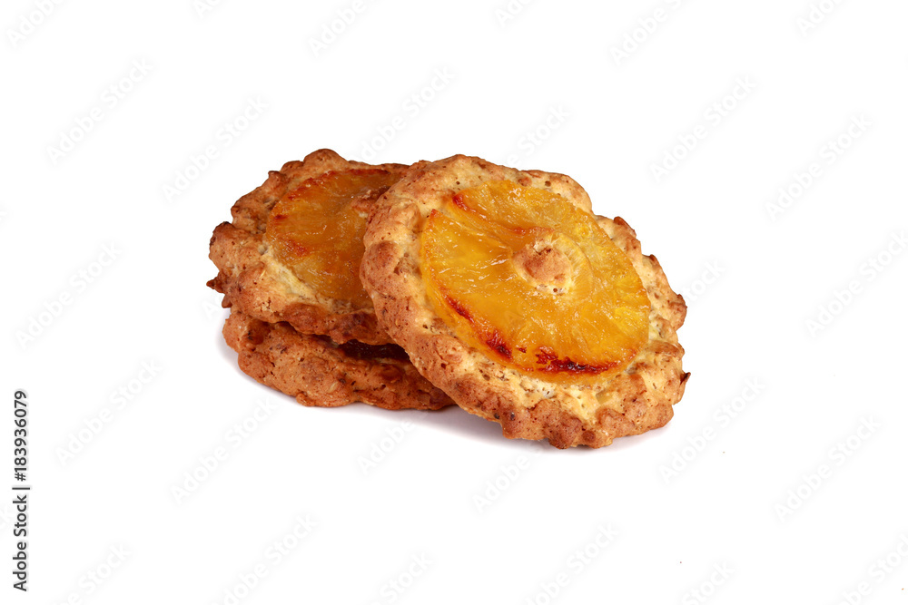 Oatmeal cookies with pineapple isolated on white background Oatmeal cookies with pineapple isolated on white background