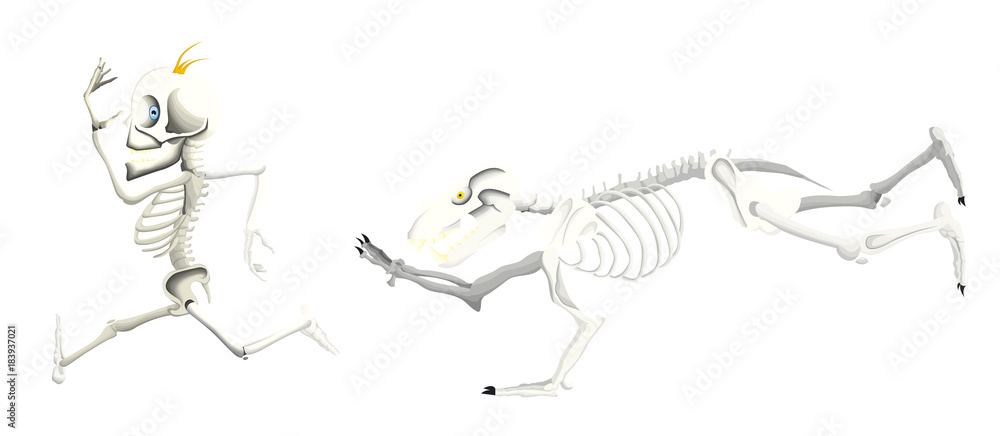 Fototapeta premium squelette d'un ours et d'un homme se courant après