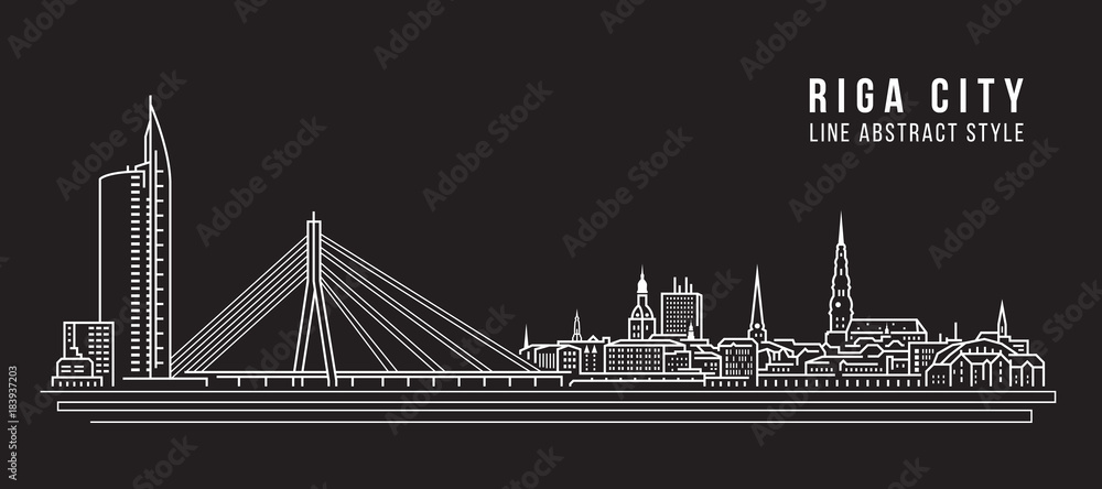 Cityscape Building Line art Vector Illustration design - Riga city