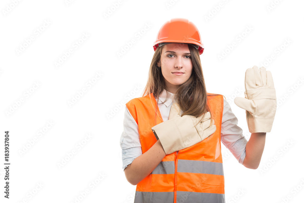 Beautiful female engineer making true oath Beautiful female engineer making true oath
