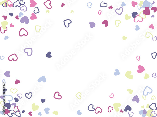 Doodle heart border vector pattern. Background frame illustration with love symbols heart confetti for wedding invitation card, Valentine's day border. Romantic feelings doodle, relationships concept.