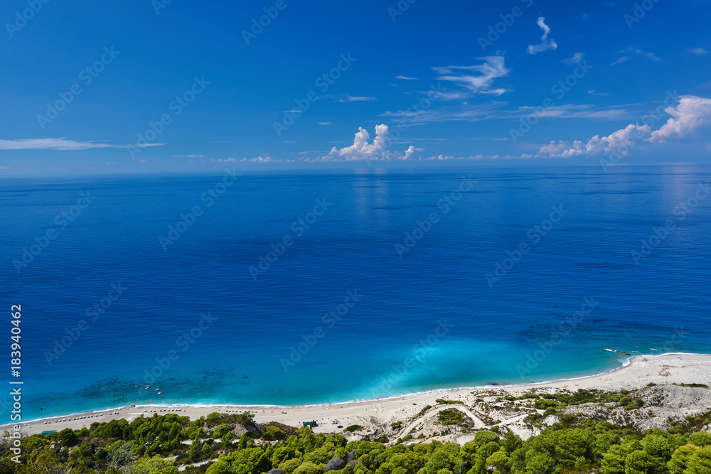 pine forest and beach by the mediterranean sea on the Greek island of Lefkada.