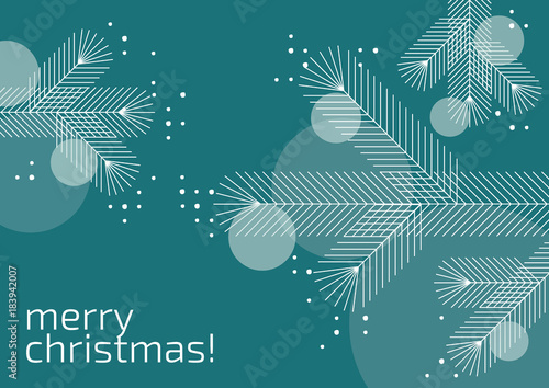 Weihnachtsbaum mit Kugeln, Grafik, Weihnachtsgruß, geometrische Formen, englisch
