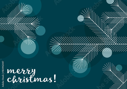 Weihnachtsbaum mit Kugeln, Grafik, Weihnachtsgruß, geometrische Formen, englisch
