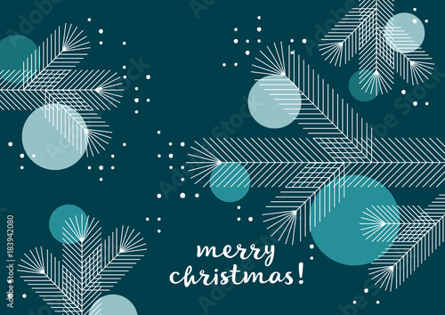 Obraz na płótnie Weihnachtsbaum mit Kugeln, Grafik, Weihnachtsgruß, geometrische Formen, englisch w salonie