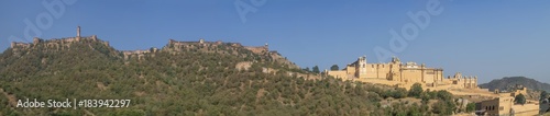 Panoramic view of the Amber and Jaigarh Fort and surroundings, Amer, Rajasthan, India