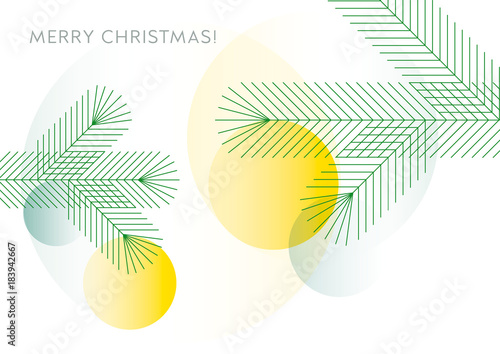Weihnachtsbaum mit Kugeln, Grafik, Weihnachtsgruß, geometrische Formen, englisch © finecki