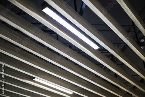 Wood ceiling with fluorescent light