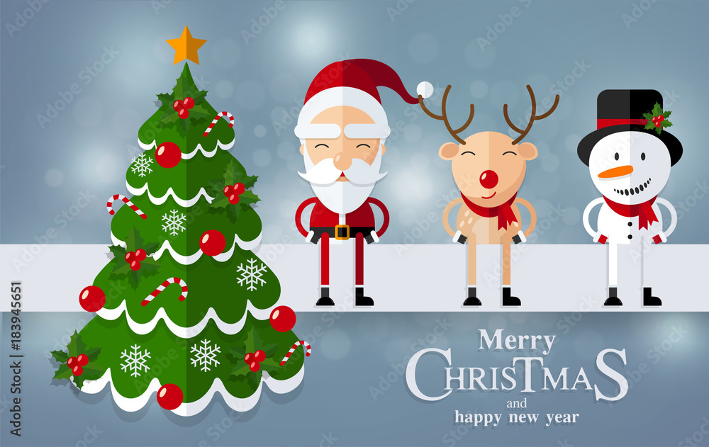 Christmas Santa Claus , reindeer and snowmen background in flat style. Christmas Santa Claus , reindeer and snowmen background in flat style.