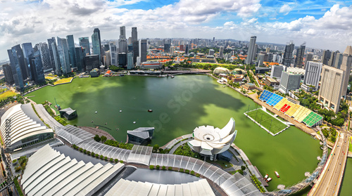 Photography Bird eyes view of Singapore City skyline in Singapore.