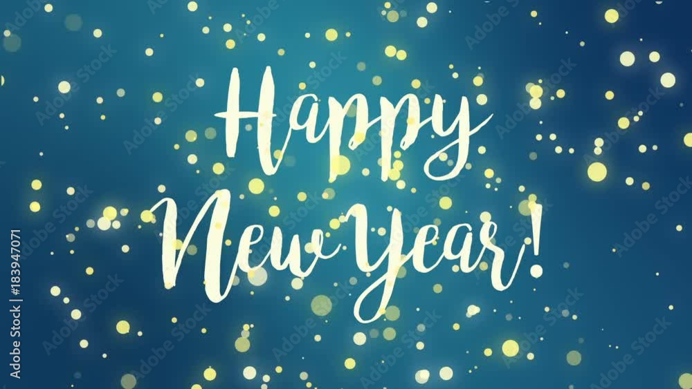 Teal blue Happy New Year greeting card video animation with handwritten text and falling sparkly particles. Teal blue Happy New Year greeting card video animation with handwritten text and falling sparkly particles.