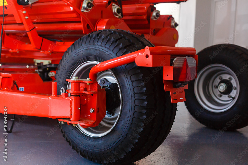 Close up of pipe system of hydraulic valves in agricultural machinery Close up of pipe system of hydraulic valves in agricultural machinery