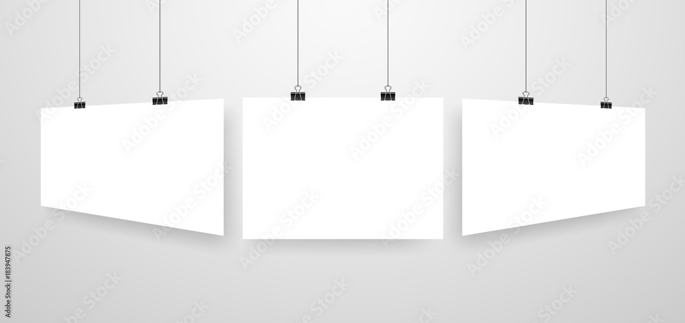 Mock-Up Realistic White Poster Hanging. Empty White Vector Poster Template. Mock-Up Realistic White Poster Hanging. Empty White Vector Poster Template.