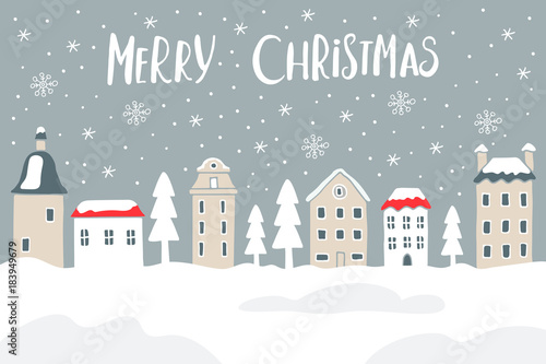 Vector Christmas card with city and snow