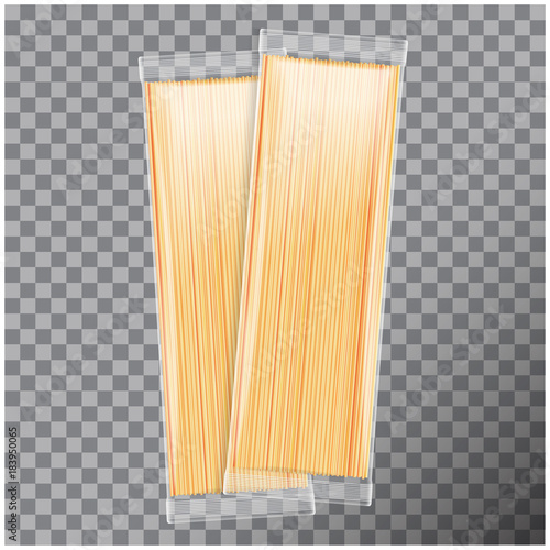 Spaghetti, capellini pasta transparent package, isolated on transparent background. Vector mock up template