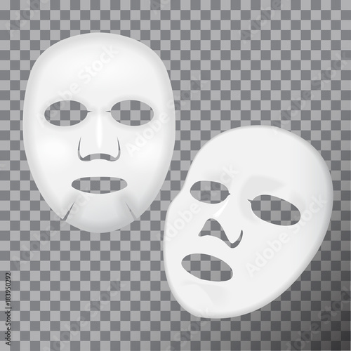 Vector realistic white facial cosmetic sheet mask on transparent background