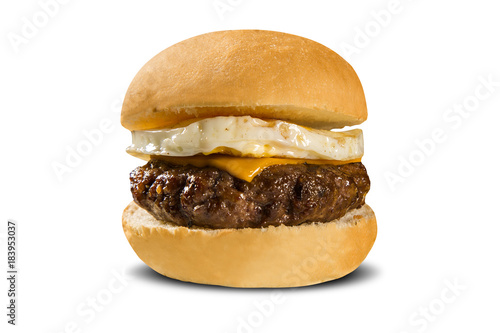 Tasty and appetizing hamburger cheeseburger with egg