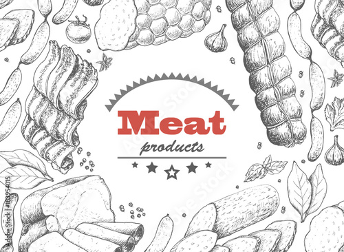Vector background with meat products