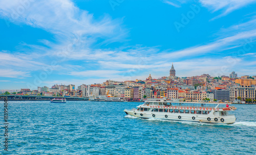 Photography Galata Tower, Galata Bridge, Karakoy district and Golden Horn at morning, istanb
