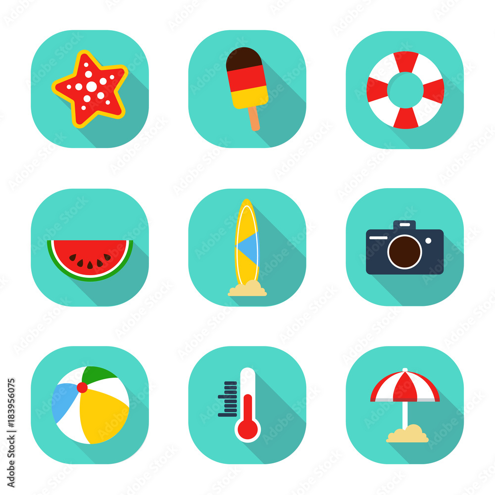 Summer flat icon set full colors Summer flat icon set full colors